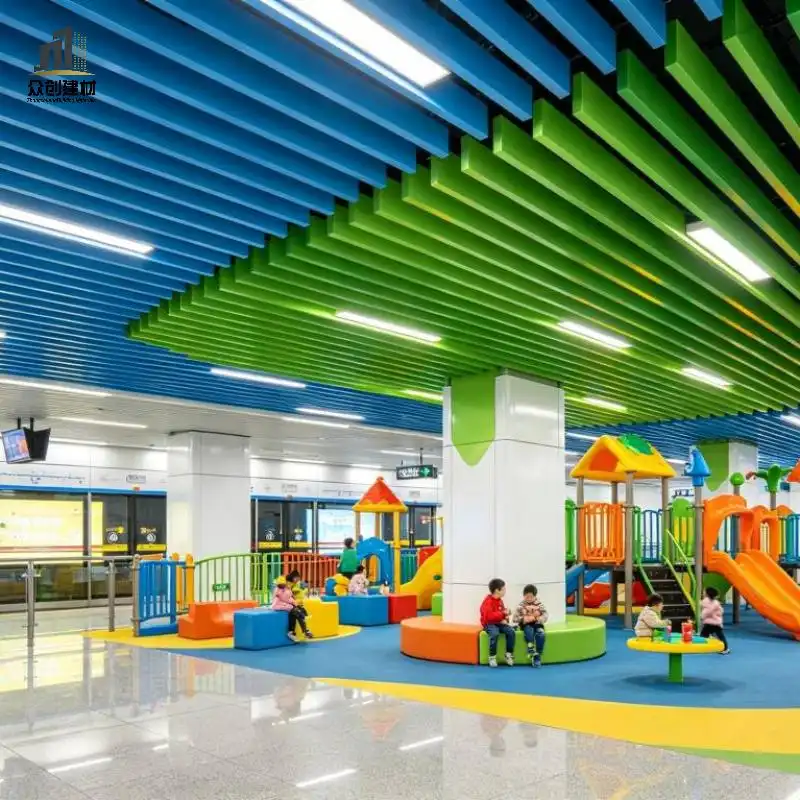 Subway Station Aluminum Square Tube Ceiling | Fireproof Ventilated U Shape Aluminum Baffle Ceiling